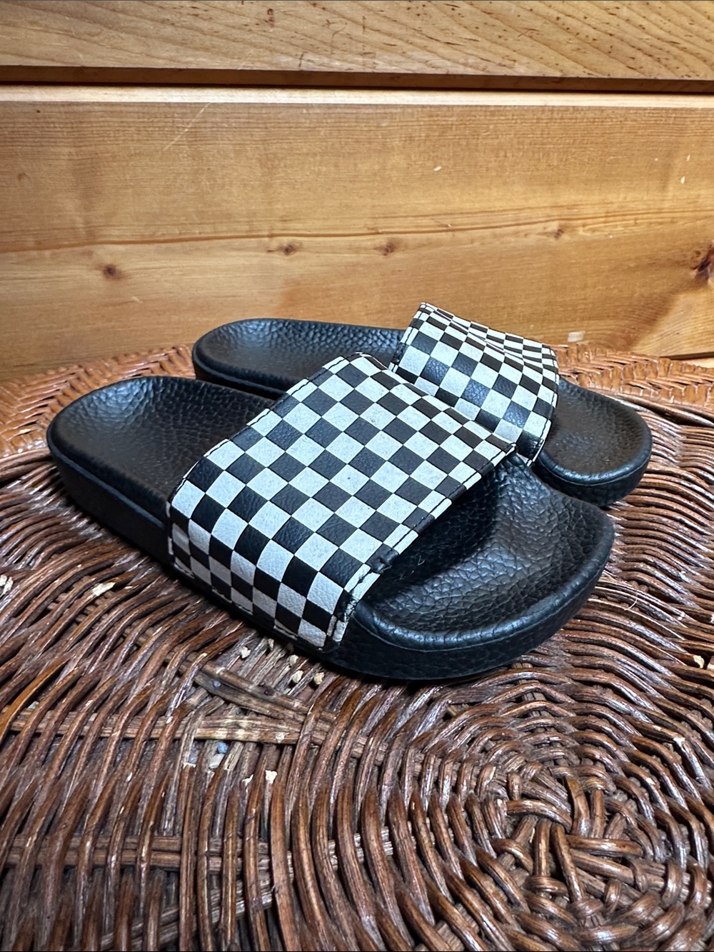 Vans La Costa Slip on flip flop slides sandals checkerboard child size 12